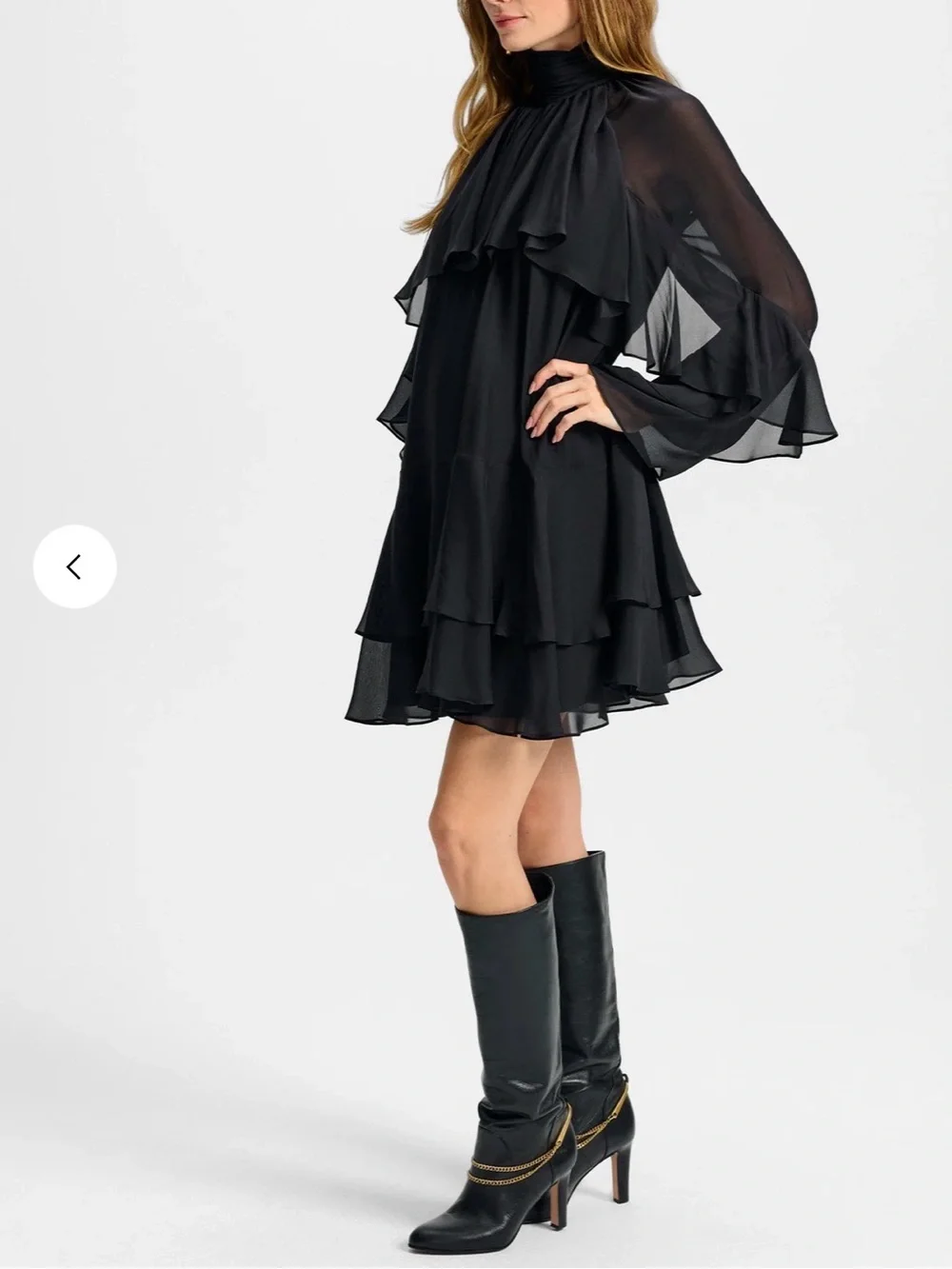Veronica Beard Black Over-the-Knee Leather Boots with Gold Chain